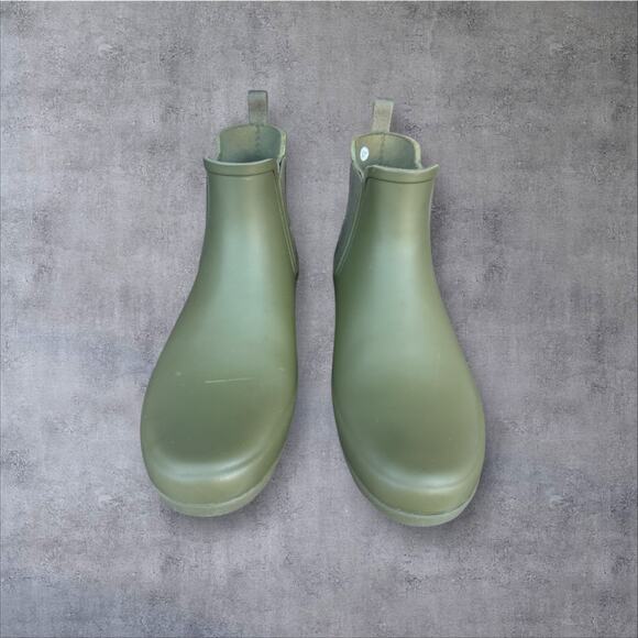Hunter Refined Slim Fit Chelsea Rain Boots Women’s Sz 8 Green Waterproof Shoes - Picture 2 of 11